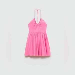 Mango Cotton Gathered Neckline Dress (M) - Pink